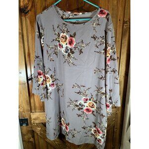 3/4 Sleeve Mini dress Gray/Purple Floral Size Large